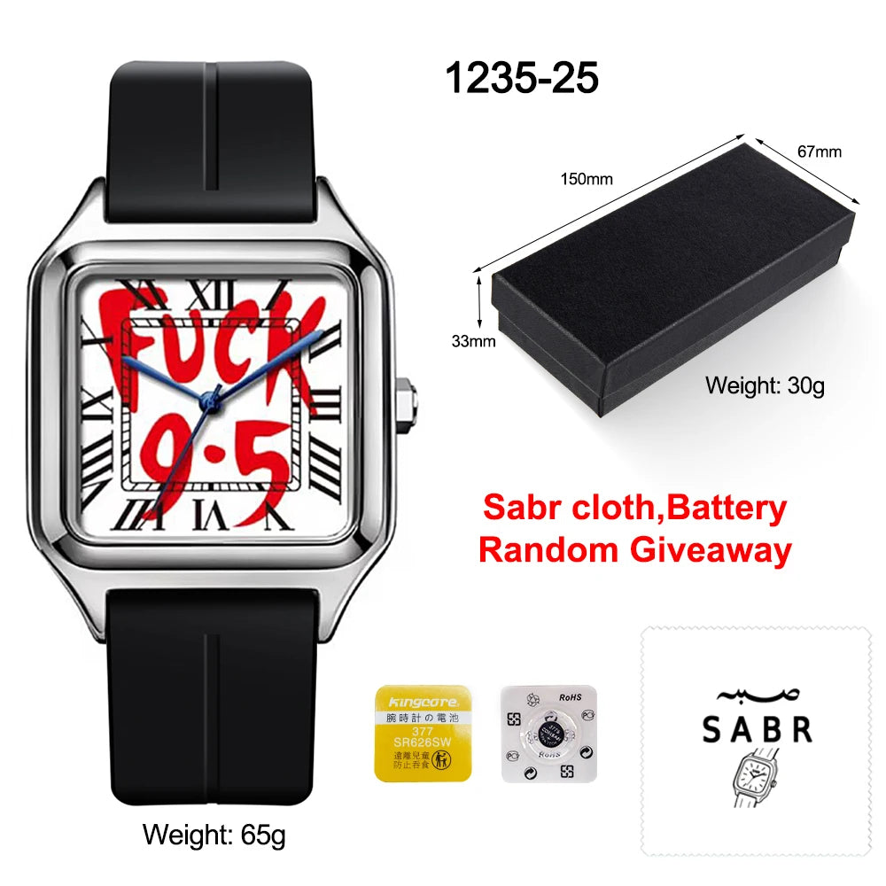 Fashionable and Elegant Neutral Stainless Steel Alloy Square Dial Silicone Strap Quartz Watch 3Atm Waterproof Minimalist Design