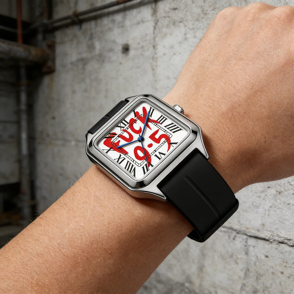 Fashionable and Elegant Neutral Stainless Steel Alloy Square Dial Silicone Strap Quartz Watch 3Atm Waterproof Minimalist Design