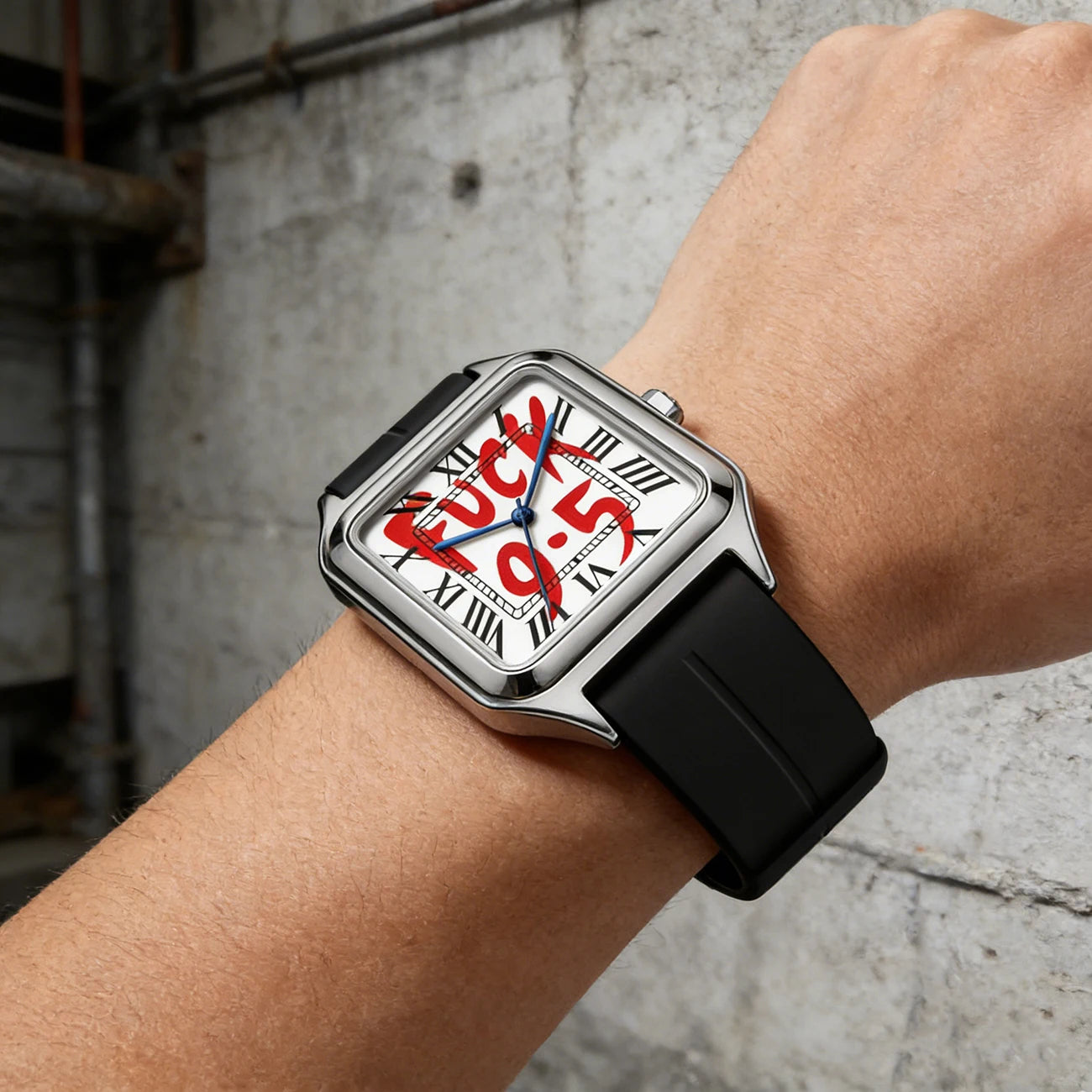 Fashionable and Elegant Neutral Stainless Steel Alloy Square Dial Silicone Strap Quartz Watch 3Atm Waterproof Minimalist Design