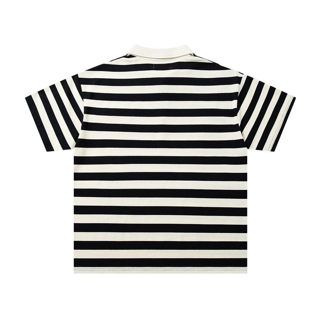 Color Match Striped Shinning Diamon Polo Shirts for Men Patchwork Streetwear Cotton High Quality Summer T-shirts Oversized