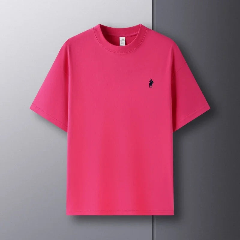 100% pure cotton short sleeve round neck men's T-shirt hot selling luxury brand summer exquisite pony embroidery breathable top