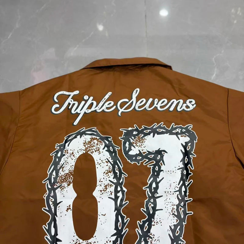Green Triple Sevens Inseide Splice Black Shirts Chest Embroidery Label T-shirt Men Women Back 07 Digit Short Sleeve Loose Shirt