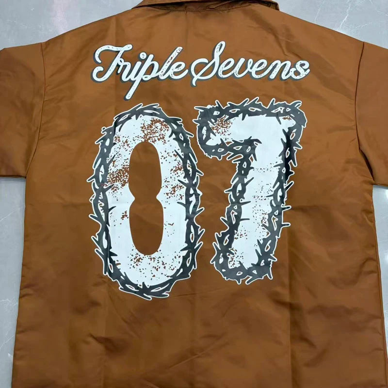 Green Triple Sevens Inseide Splice Black Shirts Chest Embroidery Label T-shirt Men Women Back 07 Digit Short Sleeve Loose Shirt