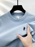 100% pure cotton short sleeve round neck men's T-shirt hot selling luxury brand summer exquisite pony embroidery breathable top
