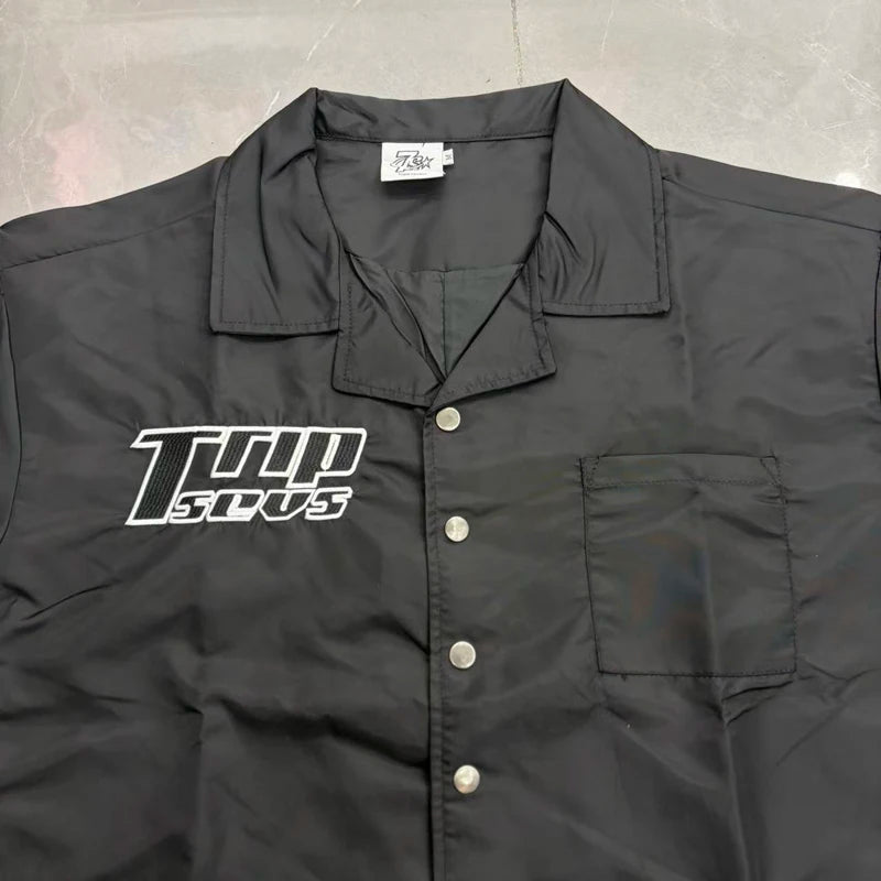 Green Triple Sevens Inseide Splice Black Shirts Chest Embroidery Label T-shirt Men Women Back 07 Digit Short Sleeve Loose Shirt