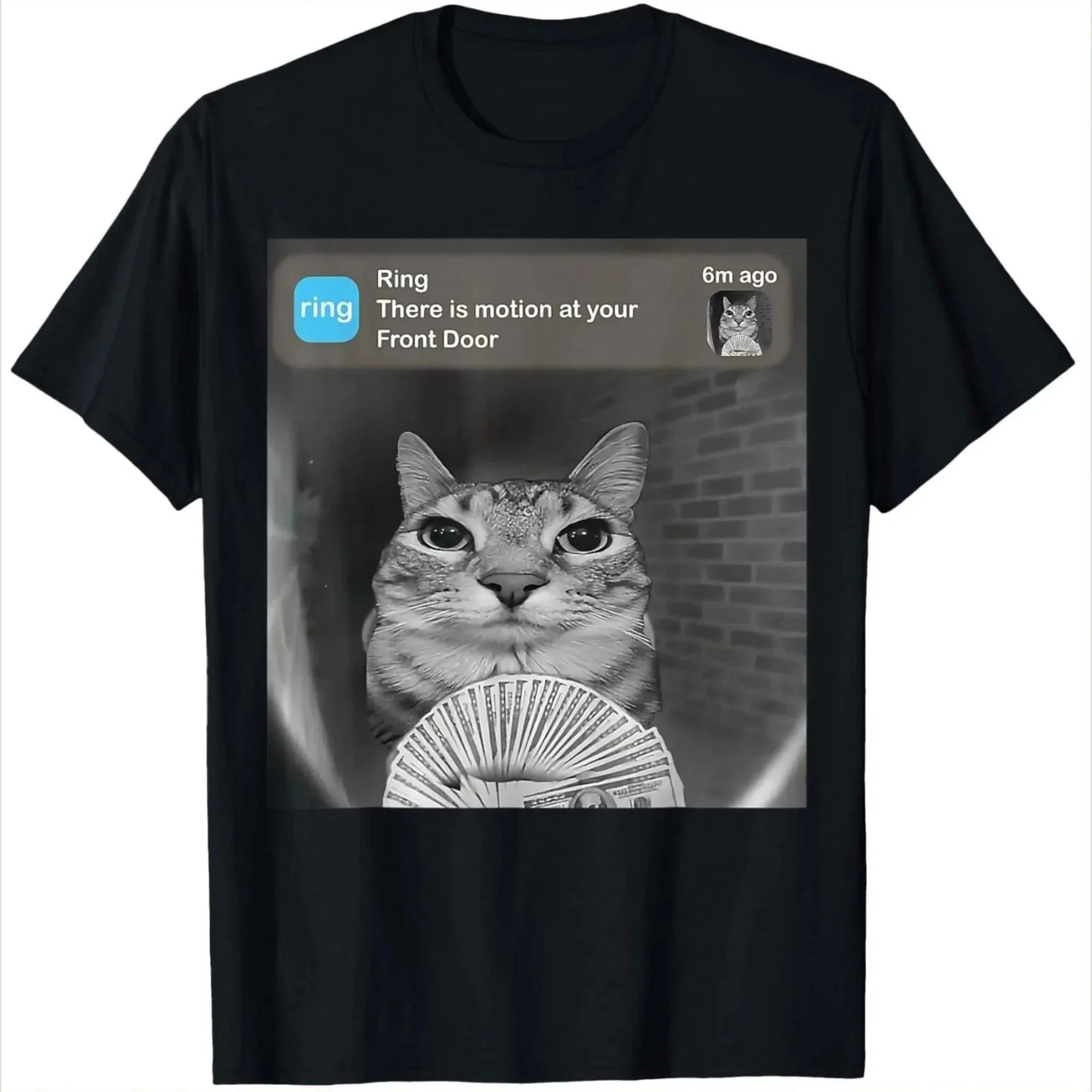 2026 Summer There Is Motion At Your Front Door Funny Silly Cat TShirt for Men Pure Cotton T-shirt Oversize Unseix Fashion Tops
