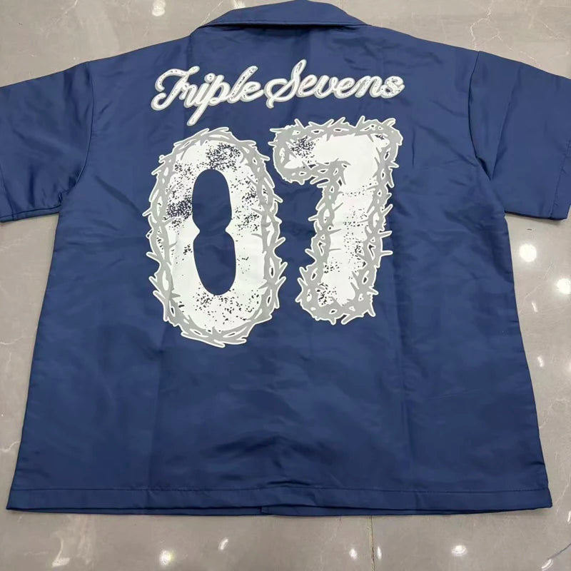 Green Triple Sevens Inseide Splice Black Shirts Chest Embroidery Label T-shirt Men Women Back 07 Digit Short Sleeve Loose Shirt