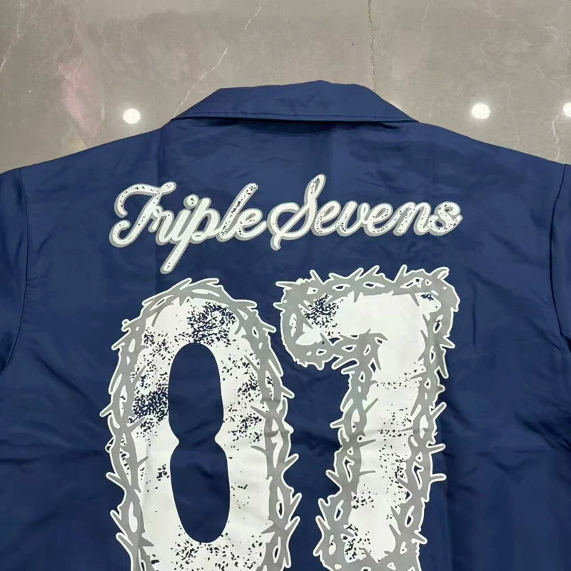 Green Triple Sevens Inseide Splice Black Shirts Chest Embroidery Label T-shirt Men Women Back 07 Digit Short Sleeve Loose Shirt