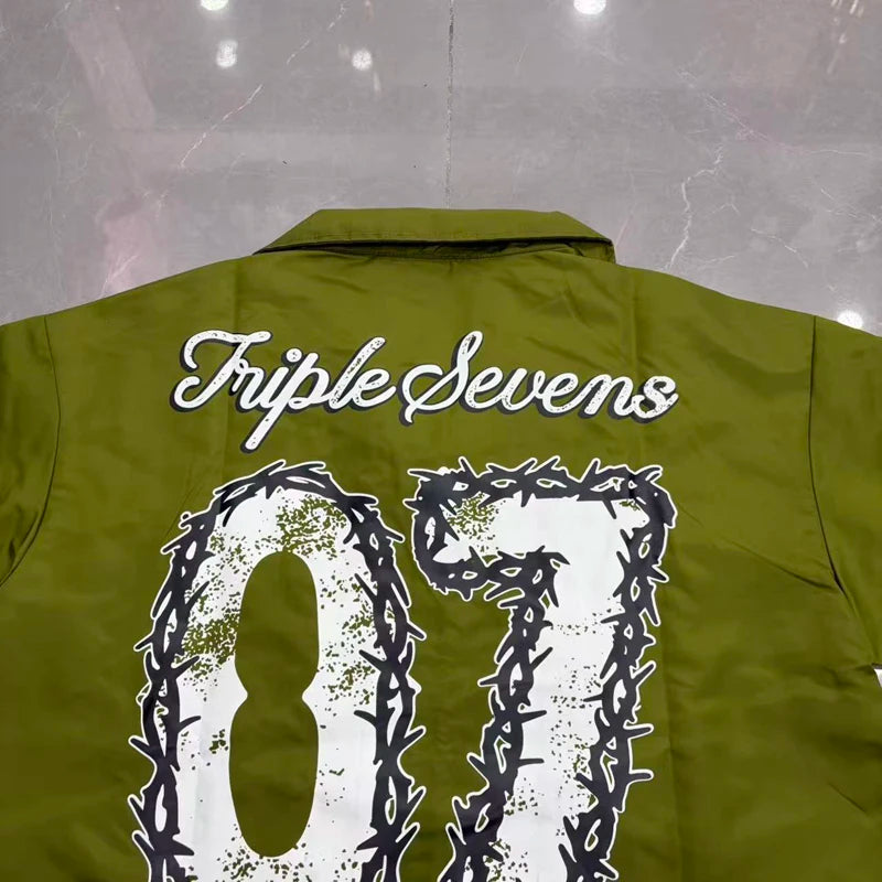 Green Triple Sevens Inseide Splice Black Shirts Chest Embroidery Label T-shirt Men Women Back 07 Digit Short Sleeve Loose Shirt