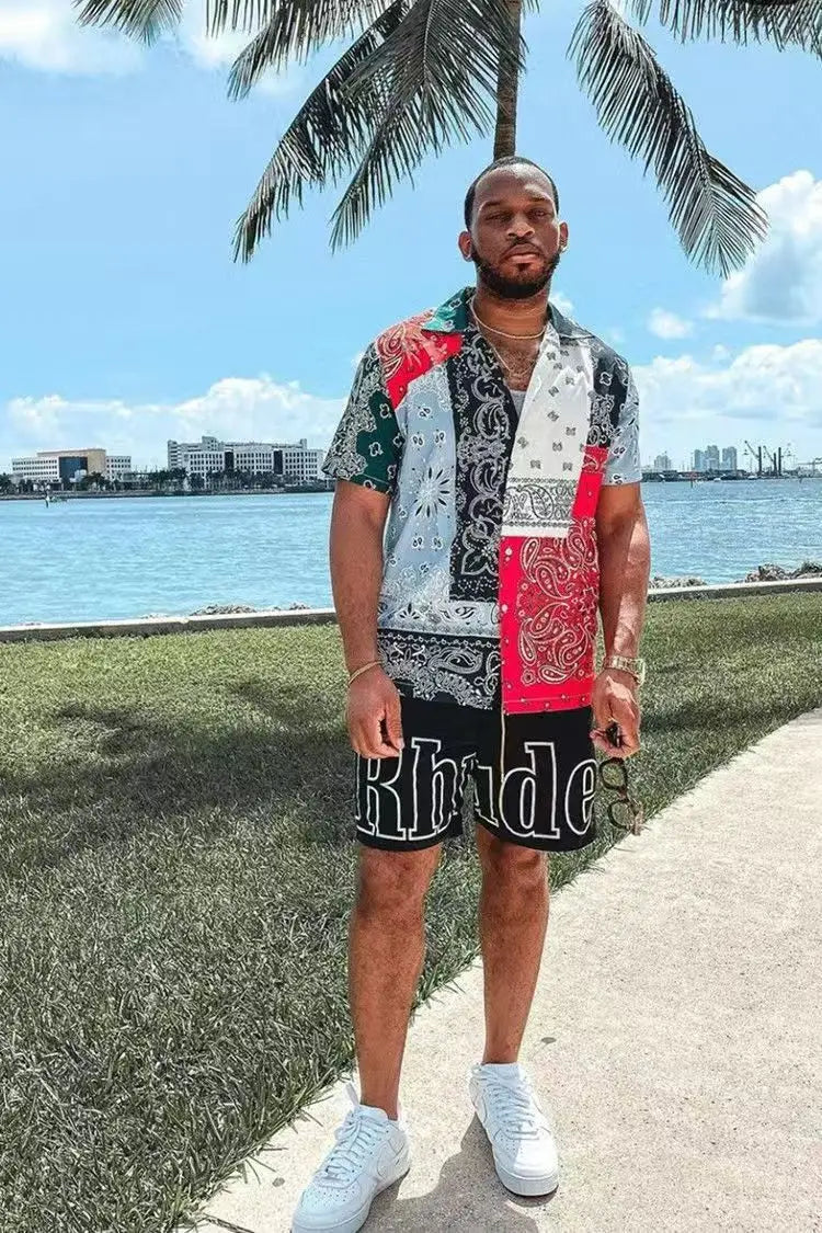 High street fashion RHUDE letter printed hip-hop casual pants beach pants men's five quarter shorts