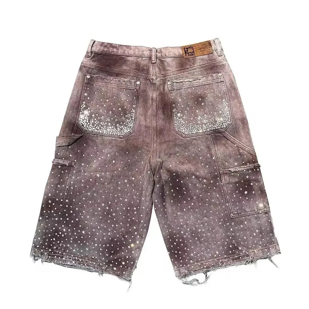 New American Trendy Brand Street Washed Ripped Edge Denim Shorts Men's and Women's Straight Versatile High Street Denim Shorts