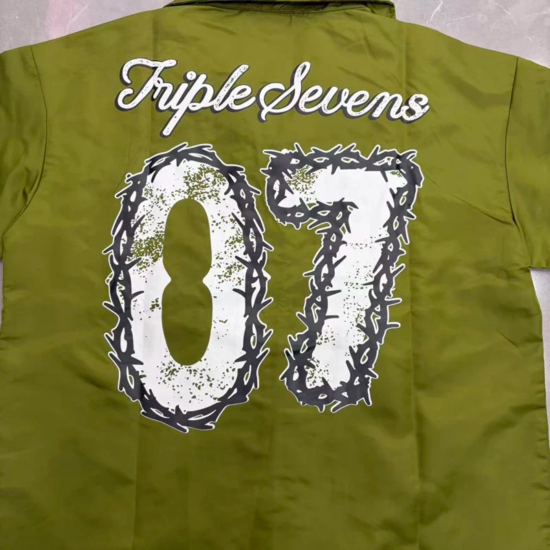 Green Triple Sevens Inseide Splice Black Shirts Chest Embroidery Label T-shirt Men Women Back 07 Digit Short Sleeve Loose Shirt