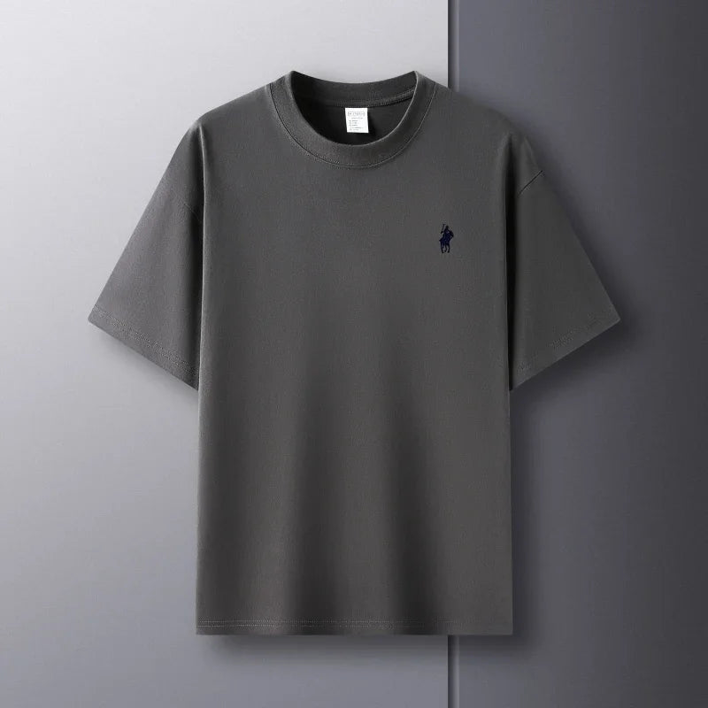 100% pure cotton short sleeve round neck men's T-shirt hot selling luxury brand summer exquisite pony embroidery breathable top