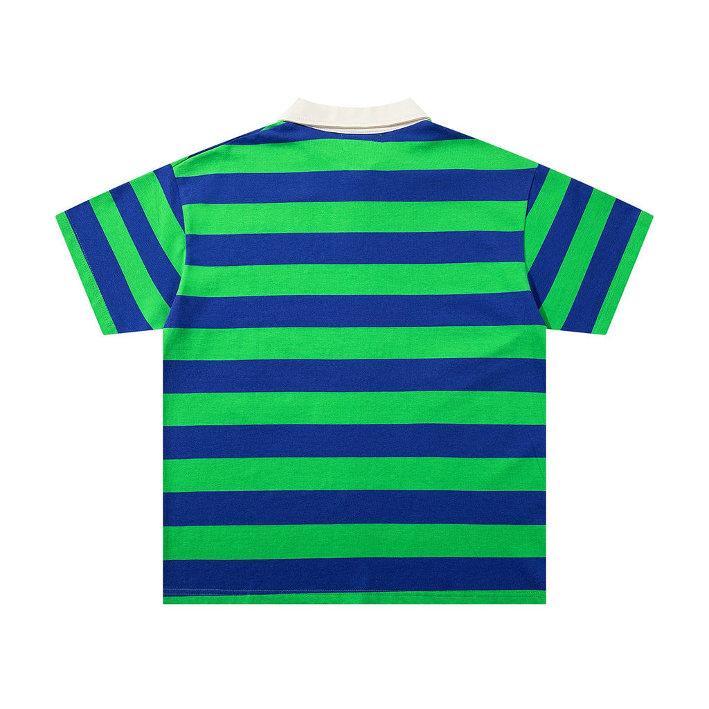 Color Match Striped Shinning Diamon Polo Shirts for Men Patchwork Streetwear Cotton High Quality Summer T-shirts Oversized