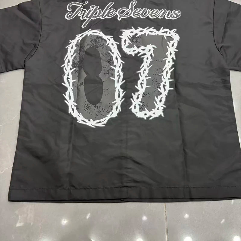 Green Triple Sevens Inseide Splice Black Shirts Chest Embroidery Label T-shirt Men Women Back 07 Digit Short Sleeve Loose Shirt
