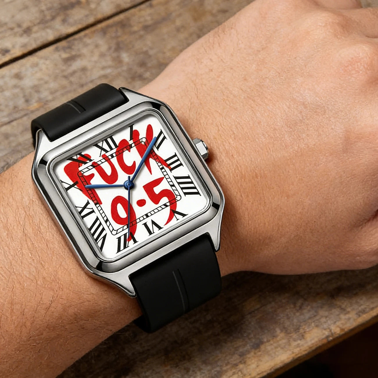 Fashionable and Elegant Neutral Stainless Steel Alloy Square Dial Silicone Strap Quartz Watch 3Atm Waterproof Minimalist Design