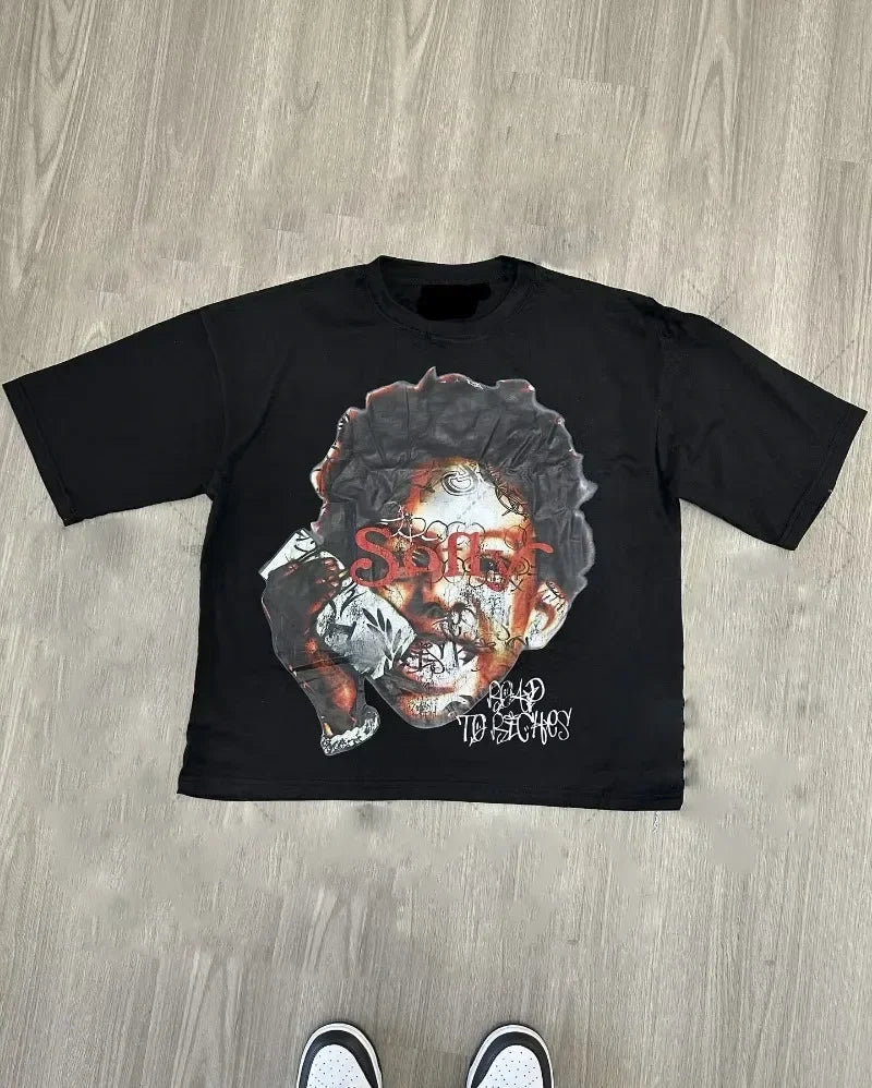 Chic American Anime Cartoon Street Hip-hop Cotton Men's Summer Fashion Loose Graphic T Shirts Streetwear Harajuku Unisex Tops