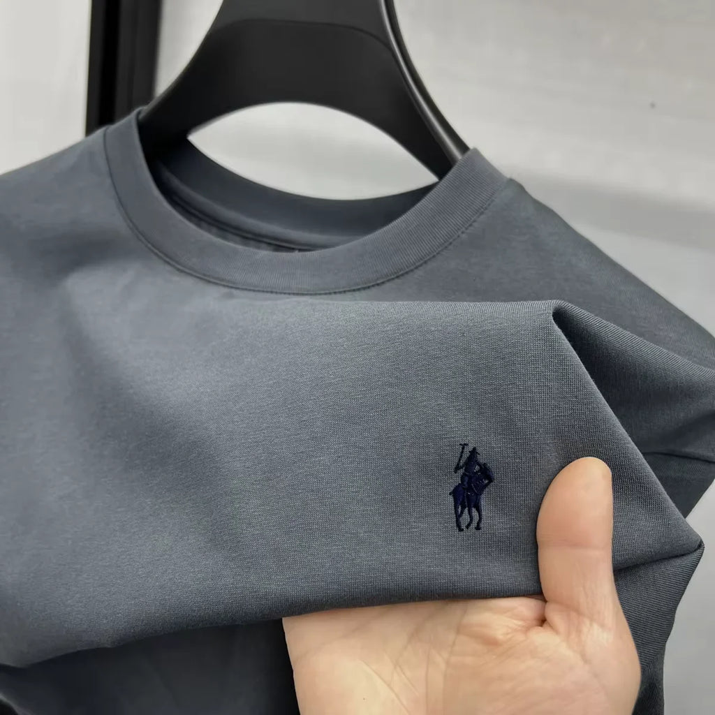 100% pure cotton short sleeve round neck men's T-shirt hot selling luxury brand summer exquisite pony embroidery breathable top