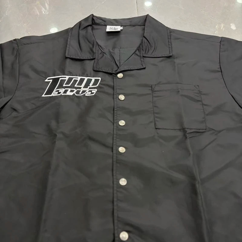 Green Triple Sevens Inseide Splice Black Shirts Chest Embroidery Label T-shirt Men Women Back 07 Digit Short Sleeve Loose Shirt