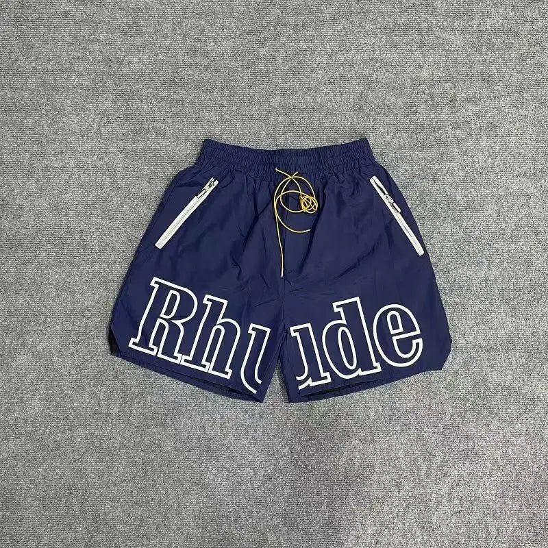 High street fashion RHUDE letter printed hip-hop casual pants beach pants men's five quarter shorts