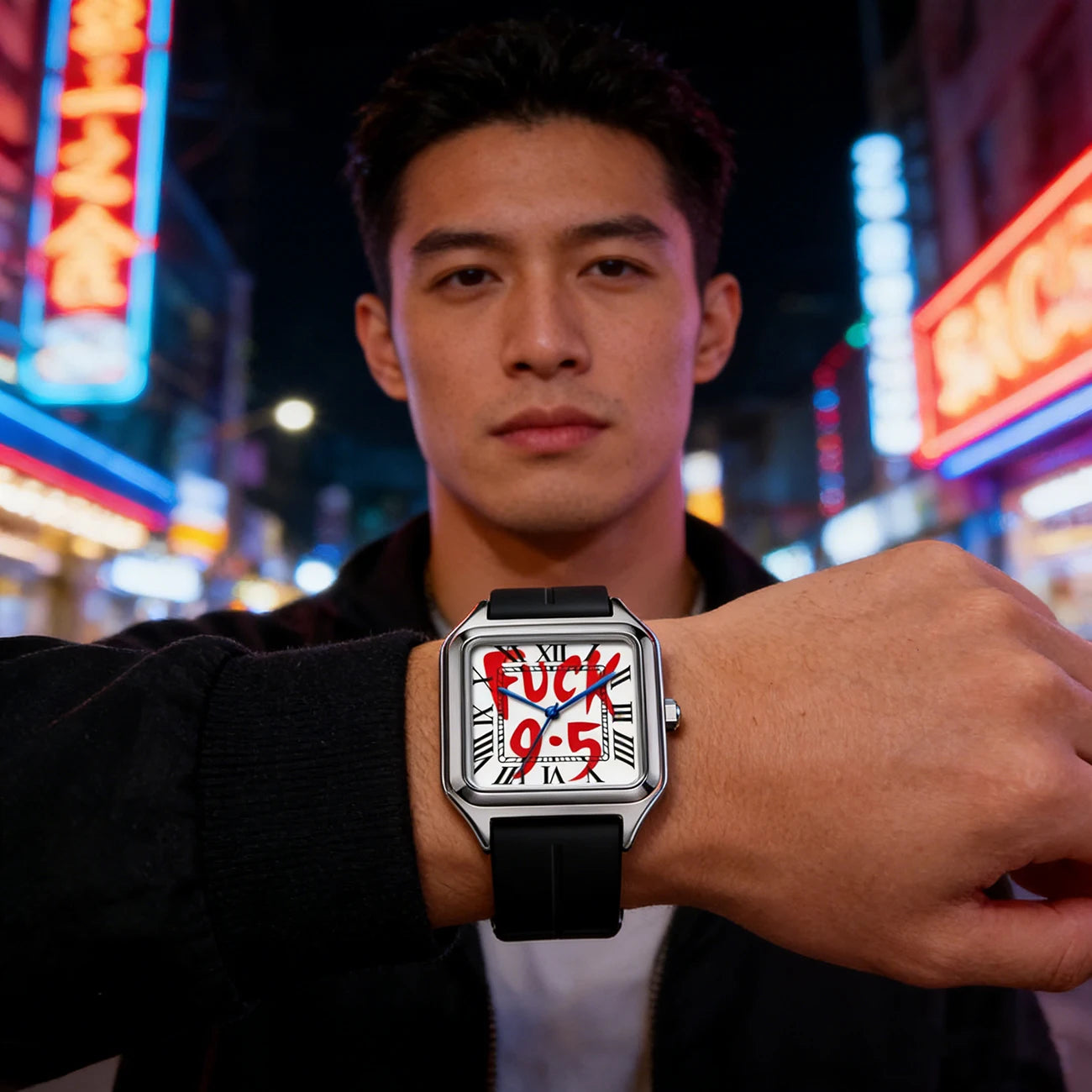 Fashionable and Elegant Neutral Stainless Steel Alloy Square Dial Silicone Strap Quartz Watch 3Atm Waterproof Minimalist Design