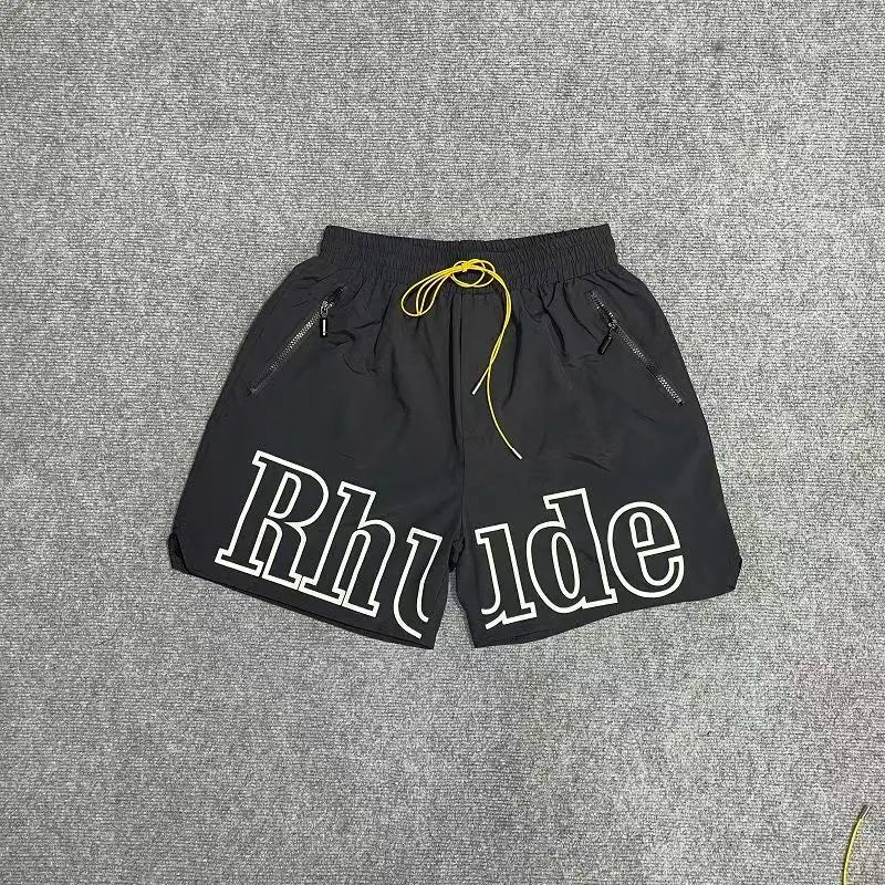 High street fashion RHUDE letter printed hip-hop casual pants beach pants men's five quarter shorts