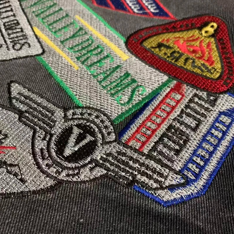Colorful Rhinestone VALLEY Embroidery Patch Label Denim Shorts Jorts Men Women High Quality Loose Straight Short Jeans